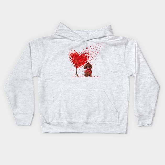 Valentine's Day Heart Tree Love Red Long Haired Dachshund Kids Hoodie by TATTOO project
